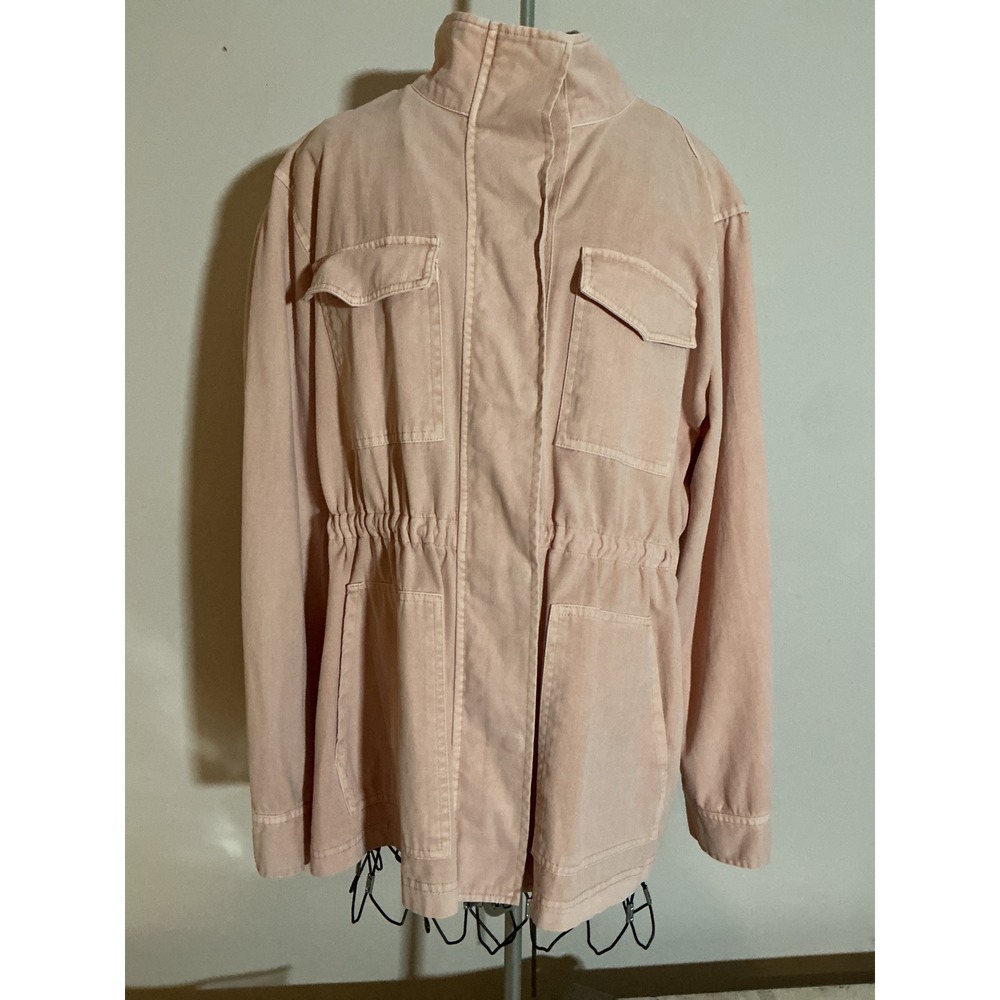 New Directions Womens Pink Cotton Utility Field Jacket Cinched Waist Size L